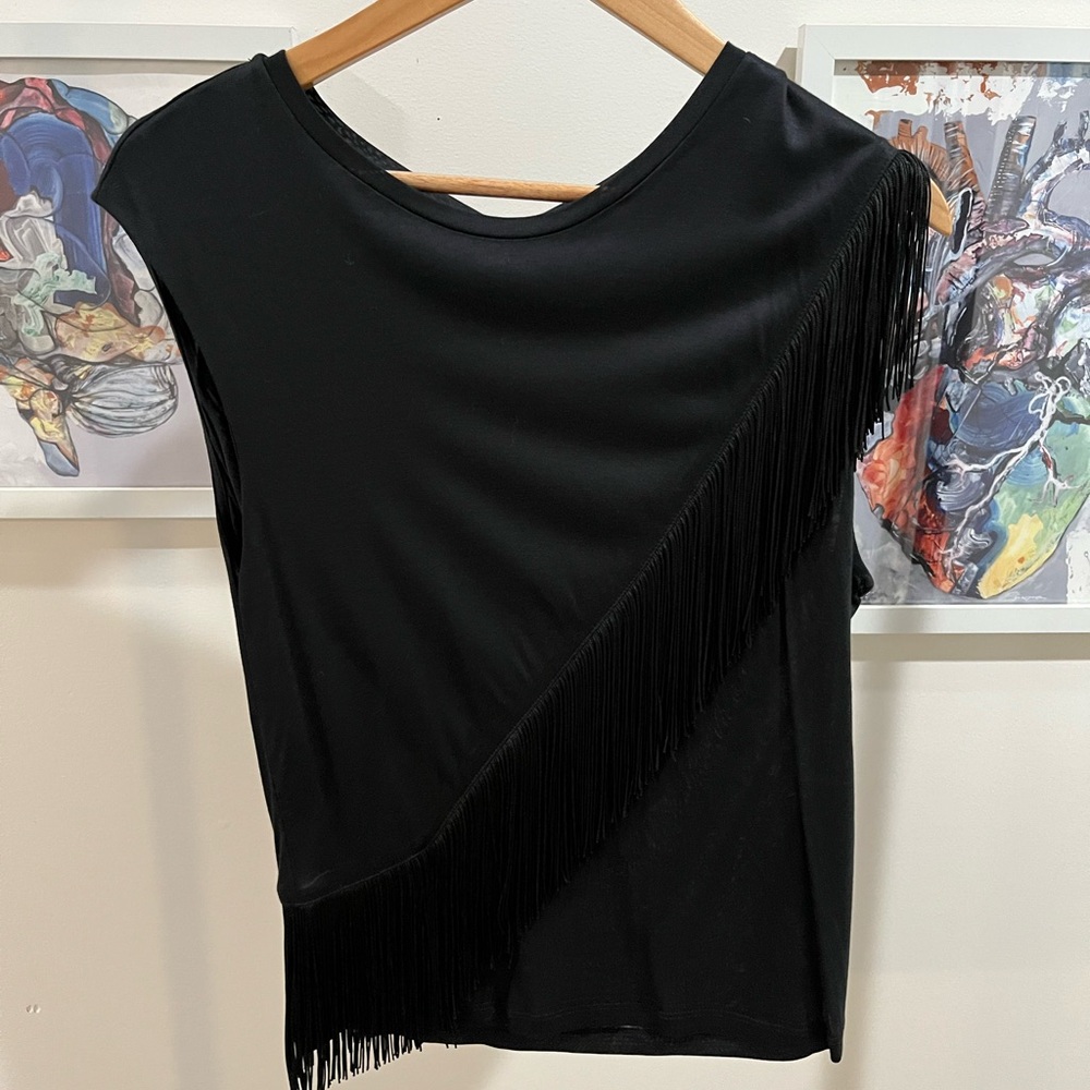 Women's Black Fringe NWT Sleeveless Top Anthropologie